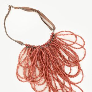 Brunello Cucinelli Pink-Stone & Leather Bib Necklace